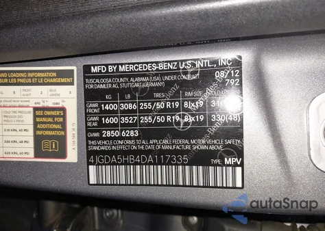 2013 Mercedes-Benz Ml 350 4Matic из США, поврежденный, VIN 4JGDA5HB4DA117335